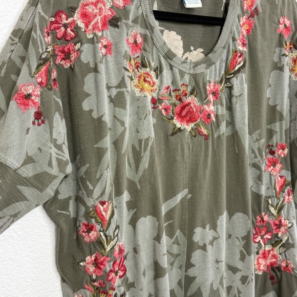 Sundance Embroidered Floral Tunic Top XL Olive Green Boho Cottagecore - Picture 13 of 15